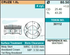 ������ (�-� 4��) 0,50 Cruze 1.8L F18D4 80,5/1,2/1,2/2 d=19 30112050 ����