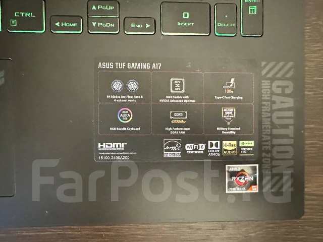 Asus TUF Gaming A17 FA707NV. 17.3", 3,3����, ��� 16 ��, ���� 1 000���, WiFi: 1, Bluetooth: 1 ����