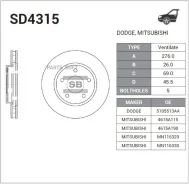 ���� ��������� Mitsubishi Lancer 08-/Dodge Caliber 06- �������� ����. D 276��. SD4315 SD4315 ����