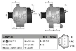 ��������� 14V 120A FORD C-max I 1.6D 07-10 / Focus II 1.6D 04-12 / Fusion 1.6D 02-12 DAN1139 ����