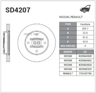 ���� ��������� �������� �����:HI-Q �������:259��. Renault Logan II ��������� (K8), Nissan NOTE (E11, Sangsin Brake SD4207 SD4207 ����