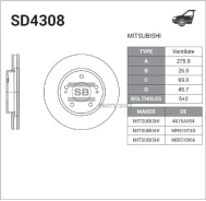 ���� ��������� ��������! Mitsubishi Pajero Pinin 1.8/1.8GDi/2.0GDi 99 Sangsin Brake SD4308 SD4308 ����