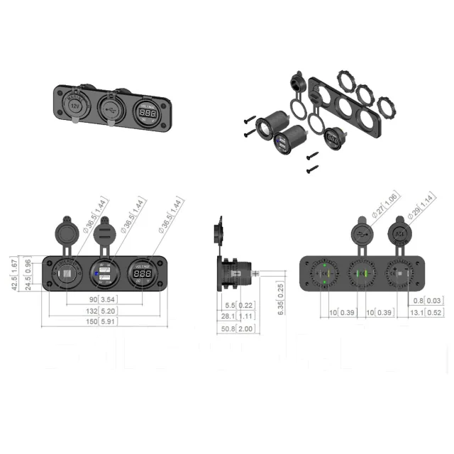 ��������� �������� � 8-32� � 2 USB ������� � �������� 12�, Osculati 14.517.43 ����