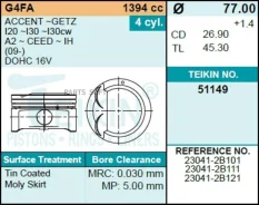 ������� ��� ����� Hyundai/KIA 1.4L G4FA d77.0 STD (23041-2B101) Teikin Teikin 51149STD 51149STD ����