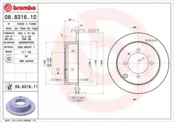 ���� ��������� (�����) Mitsubishi Lancer 02-10 / Aspire 98-02 Brembo 08.8316.11, ������ 08831611 ����