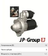 ������� JP Group (9 ���) 12V 1.1KW 9T Audi 80/A4/A6, VW Passat 1.6-2.0i/1.8T 90-05 1190301800 1190301800 ����
