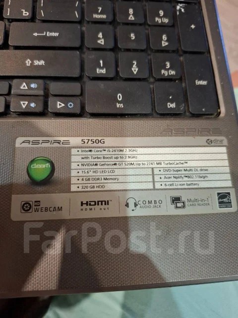 Acer Aspire 5750G. 15.6", 2,4����, ��� 4 ��, ���� 320���, WiFi: 1, Bluetooth: 1 ����