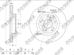 ���� ��������� /�������� /TI-GUAR ��� Honda Accord 2002-2015, CR-V 2004, Stream 2000-2015, EDIX 2004; 282/23��; TG-BDS0060 RN1218 45251S7AN10 45251S7A...