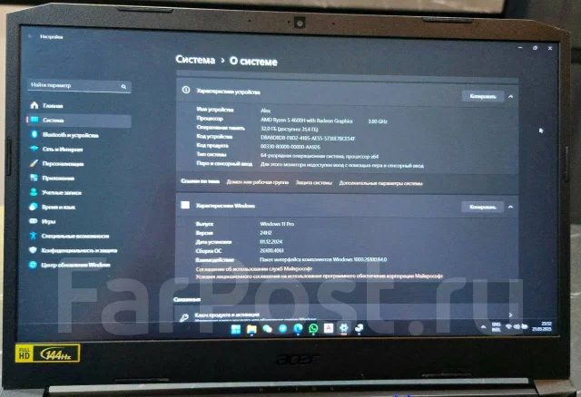 Acer Nitro 5. 15.6", 3����, ��� 32 ��, ���� 500���, WiFi: 1, Bluetooth: 1, ����������� �� 8��. ����
