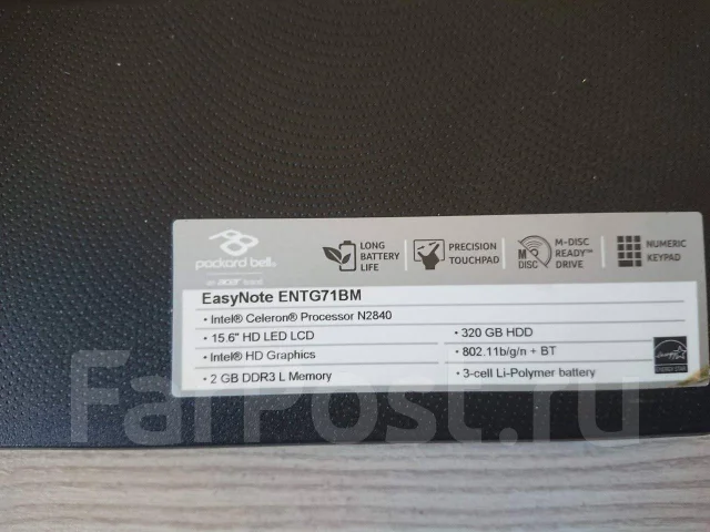 Packard Bell. 15.6", ��� 256 �� � ������, WiFi: 1, Bluetooth: 1 ����