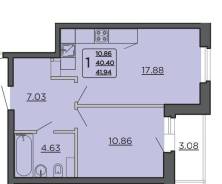 1-���������, �������� �������� 3 ���. 1. �����������, ����������, 41,9���.��., 2/20 ���� ����� � IV ��. 2028 ����