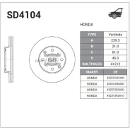 ���� ��������� ��������! Honda Civic, Rover 200/400 1.4-2.0TDi 95 Sangsin Brake SD4104 SD4104 ����
