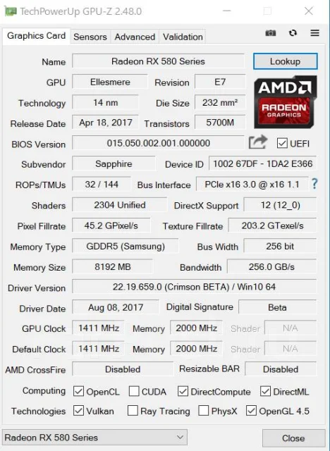 Radeon RX 580 ����