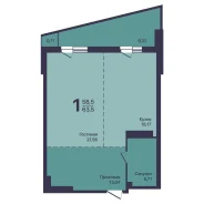 1-���������, ����� ����� ������ 97�. ���������������, ����������, 63,5���.��., 12/19 ���� ����