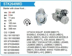 ������� Isuzu 4BD1, 6BD1, Hitachi Equip. EX200 [6BD1T], EX200LC, EX200LC-2, 24V, 11T Motorherz STK2649WD ����