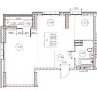 2-���������, ����� ������ 14/1. ����������, 53,4���.��. ����� � I ��. 2027 ����