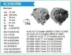 ��������� VW Amarok 2.0 AUDI A3 3.2 140amp - KR Motorherz ALV3023RN ����