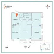 3-���������, �����, ����� ��������� 12/2. ����������, 57,7���.��., 5/8 ���� ����� � IV ��. 2027 ����