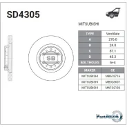 ���� ��������� (�������) Mitsubishi Delica 89-99 / L200 96-06 Sangsin Brake SD4305, �������� SD4305 ����
