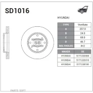���� ��������� Hyundai Elantra 00-/Lantra/Matrix 01-/KIA Cerato 1.6 06- �������� SD1016 Sangsin Brake SD1016 SD1016 ����