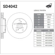 ���� ��������� Toyota Avensis 01-/Camry 91-01/Previa 00- �������� ����. D 275��. SD4042 Sangsin Brake SD4042 SD4042 ����