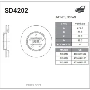 ���� ��������� Nissan X-Trail (T30)/Maxima QX (A33)/Primera (P12) �������� ����. SD4202 Sangsin Brake SD4202 SD4202 ����