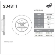 ���� ��������� Mitsubishi L200 05-/Pajero Sport 08- �������� ����. D 293��. SD4311 Sangsin Brake SD4311 SD4311 ����