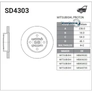 ���� ��������� Mitsubishi Carisma 1.6/1.9 95-06/COLT 92-05/Lancer 92-03 �������� Sangsin Brake SD4303 SD4303 ����