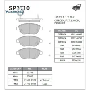 ������� ��������� FIAT 500 09-/Doblo 01- �������� Sangsin Brake SP1710 SP1710 ����