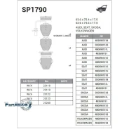 ������� ��������� AUDI A4/A6/Volkswagen Passat 97-05 �������� 8��. � �������� Sangsin Brake SP1790 SP1790 ����