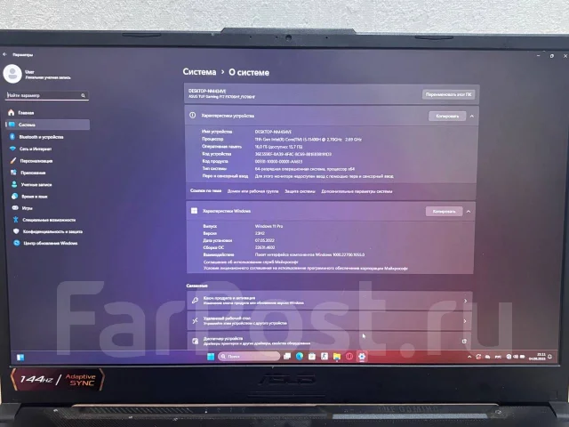 Asus TUF Gaming F17. 17.3", 144����, ��� 16 ��, ���� 512���, WiFi: 1, Bluetooth: 1 ����