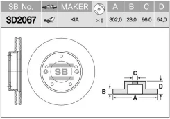 ���� ��������� �������� 301,8�28 5 ��� KIA Sorento JC 02- Sangsinbrake SD2067 SD2067 ����