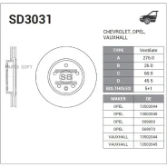 ���� ��������� Chevrolet Cruze/OPEL Astra J R15 09- �������� D 276��. SD3031 Sangsin Brake SD3031 SD3031 ����