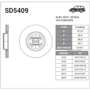 ���� ��������� VW Passat (36, 3C, 3G), GOLF V-VII SD5409 Sangsin Brake SD5409 SD5409 ����