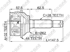 ���� �������� /TI-GUAR ��� Mazda 6 GG GY 2002 /� ABS /32*62*28; TG-6844Z44; 0510044A44 319042A AW1510001A BOC3903A MA044A44 32*62*28 / Mazda 6 / Atenz...