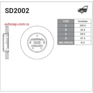 ���� ��������� ��������! Hyundai Tuscon 2.0/2.7/2.0D 04 Sangsin Brake SD2002 SD2002 ����