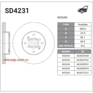 ���� ��������� ��������! Nissan Almera/Primera 1.5-2.2D 98 Sangsin Brake SD4231 SD4231 ����