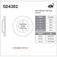 ���� ��������� ��������! Mitsubishi Galant/Carisma 1.6/1.8/2.0TDi 92-06 Sangsin Brake SD4302 SD4302 ����