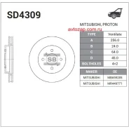 ���� ��������� ��������! Mitsubishi Colt/Lancer 1.8 GTi 16V 92-96 Sangsin Brake SD4309 SD4309 ����