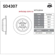 ���� ��������� ������! Mitsubishi Pajero III/IV/Pajero Sport 3.5-3.8i/2.5-3.2D 00 Sangsin Brake SD4307 SD4307 ����
