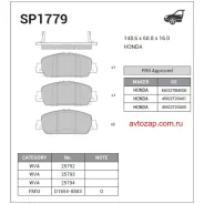 ������� �������� ��������! Honda Accord all 13 SP1779 Sangsin Brake SP1779 SP1779 ����