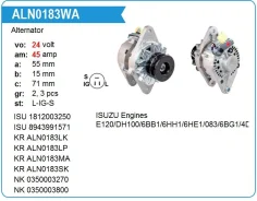 ��������� ALN0183WA Isuzu Forward FRR, FSR 6HE1, 6HH1 24V 45 amp Motorherz ALN0183WA, 1812003250, 8943991571, 1812004164, 1002115881, 1812004110, 1812...