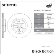 ���� ��������� (�������) Hyundai Santa Fe 00-21 / Kia Sorento 09-21 Sangsin Brake SD1091B, �������� SD1091B ����