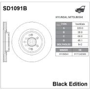 ���� ��������� (�������) Hyundai Santa Fe 00-21 / Kia Sorento 09-21 Sangsin Brake SD1091B, �������� SD1091B ����