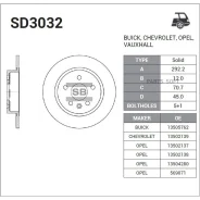 ���� ��������� Chevrolet Cruze/Orlando/OPEL Astra J R16 09- ������ D 292��. SD3032 Sangsin Brake SD3032 SD3032 ����