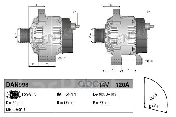 ��������� Fiat 500 0.9 09-, Bravo/a, Linea, Punto, Alfa Romeo Mito 1.4TJet 08-, Lancia Delta, Ypsilon Denso ���. DAN993 DAN993 ����