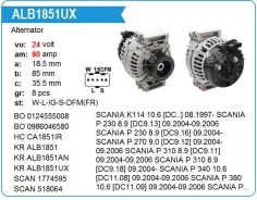 ��������� 28V 80A Scania 4/P/R/T ����� Motorherz ALB1851WA ALB1851WA ����