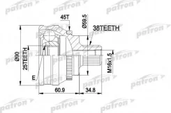 ���� ������ �������� 38x59.5x25 ABS:45T AUDI: 80/90 Quattro 2.0-2.8 2.93-, AUDI: 100 03/83-11/90, � ABS 45 Patron PCV1121 PCV1121 ����
