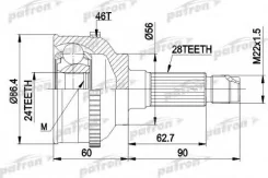 ���� ������ �������� 28x56x24 ABS:46T KIA: Clarus 96-, Clarus ��������� 98- Patron PCV3295 PCV3295 ����