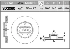 ���� ��������� �������� Renault Fluence, Laguna III, Megane III SD3060 Sangsinbrake SD3060 SD3060 ����